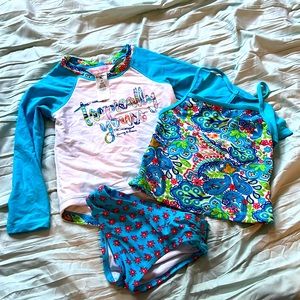 Tommy Bahama 3 Piece Blue Paisley 2T Swim Suit with Rash Guard